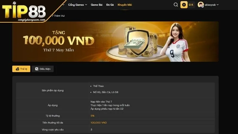 Khuyến Mãi TIP88 Bùng Nổ Ưu Đãi Đỉnh Cao Trong Năm 2025 Khuyến mãi TIP88 tặng 100K vào mỗi thứ 7