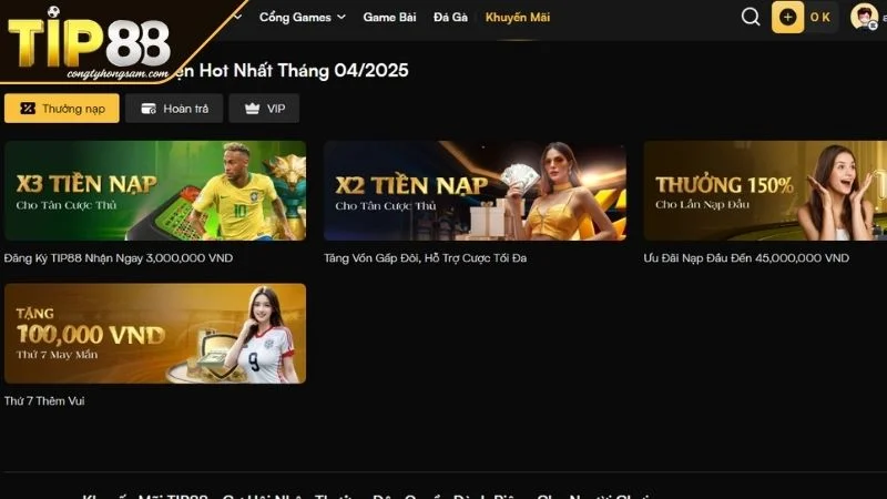 Khuyến Mãi TIP88 Bùng Nổ Ưu Đãi Đỉnh Cao Trong Năm 2025 Top khuyến mãi TIP88 không thể bỏ lỡ trong năm 2025